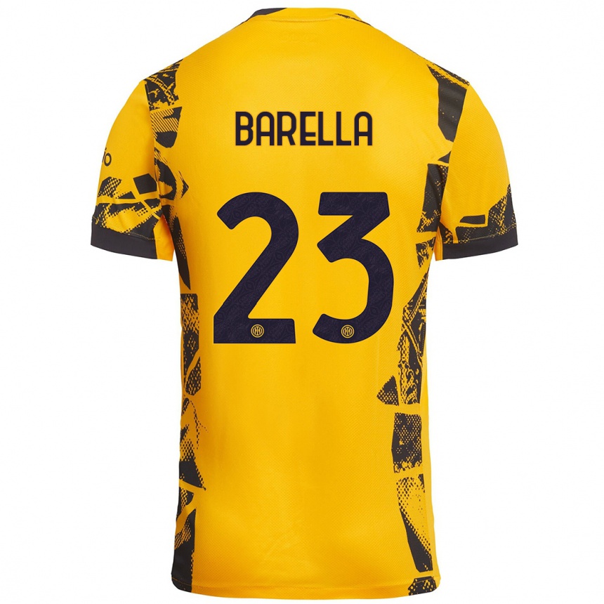 Kinder Fußball Nicolò Barella #23 Gold Schwarz Ausweichtrikot Trikot 2024/25 T-Shirt Luxemburg