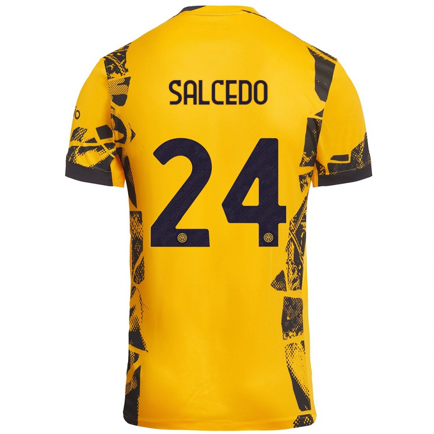 Kinder Fußball Eddie Salcedo #24 Gold Schwarz Ausweichtrikot Trikot 2024/25 T-Shirt Luxemburg