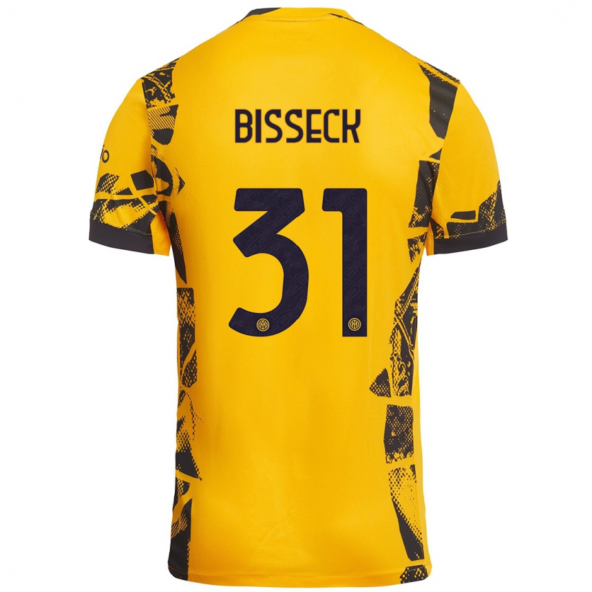 Kinder Fußball Yann Bisseck #31 Gold Schwarz Ausweichtrikot Trikot 2024/25 T-Shirt Luxemburg