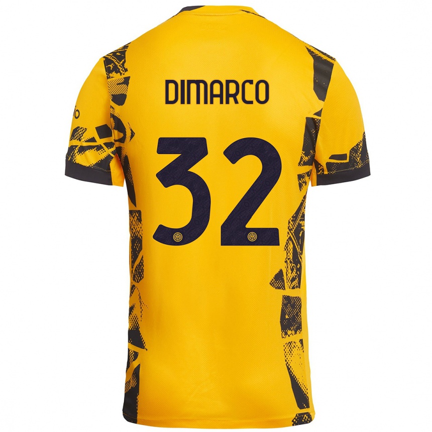 Kinder Fußball Federico Dimarco #32 Gold Schwarz Ausweichtrikot Trikot 2024/25 T-Shirt Luxemburg