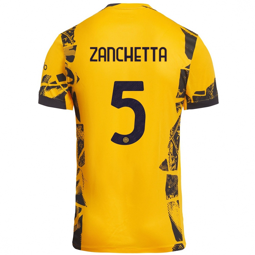 Kinder Fußball Mattia Zanchetta #5 Gold Schwarz Ausweichtrikot Trikot 2024/25 T-Shirt Luxemburg