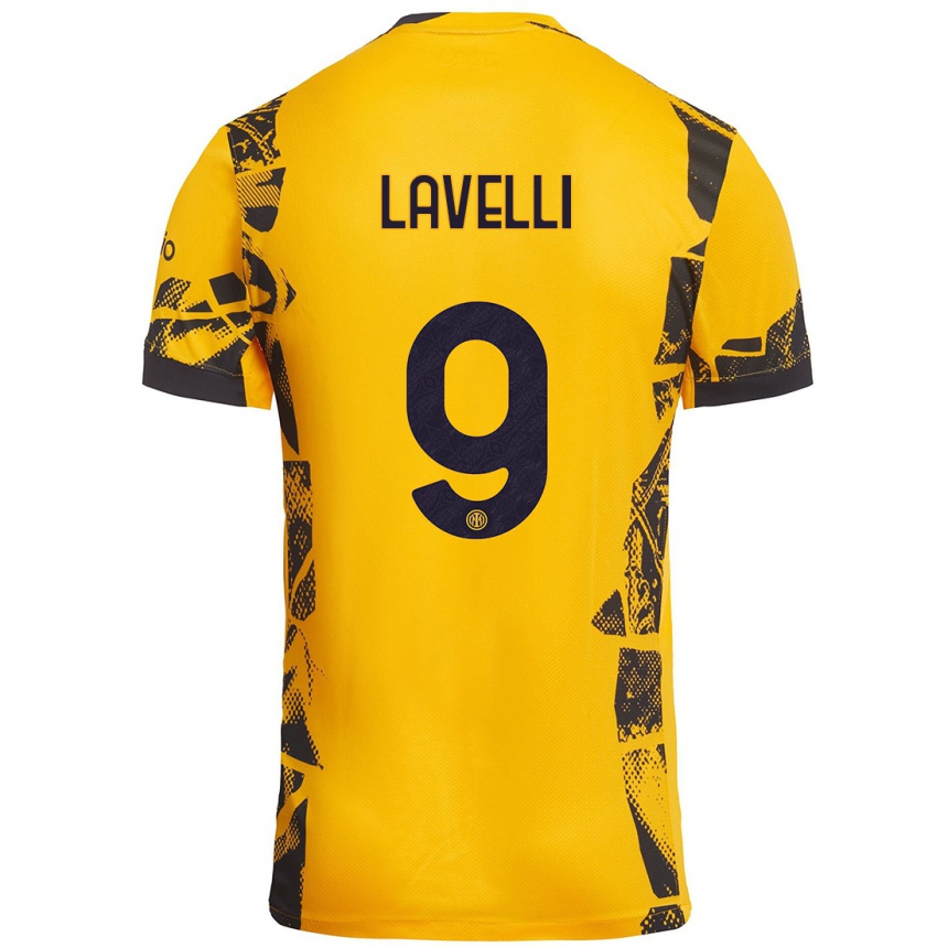 Kinder Fußball Matteo Lavelli #9 Gold Schwarz Ausweichtrikot Trikot 2024/25 T-Shirt Luxemburg