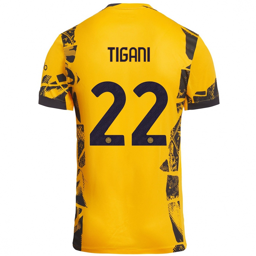 Kinder Fußball Edoardo Tigani #22 Gold Schwarz Ausweichtrikot Trikot 2024/25 T-Shirt Luxemburg