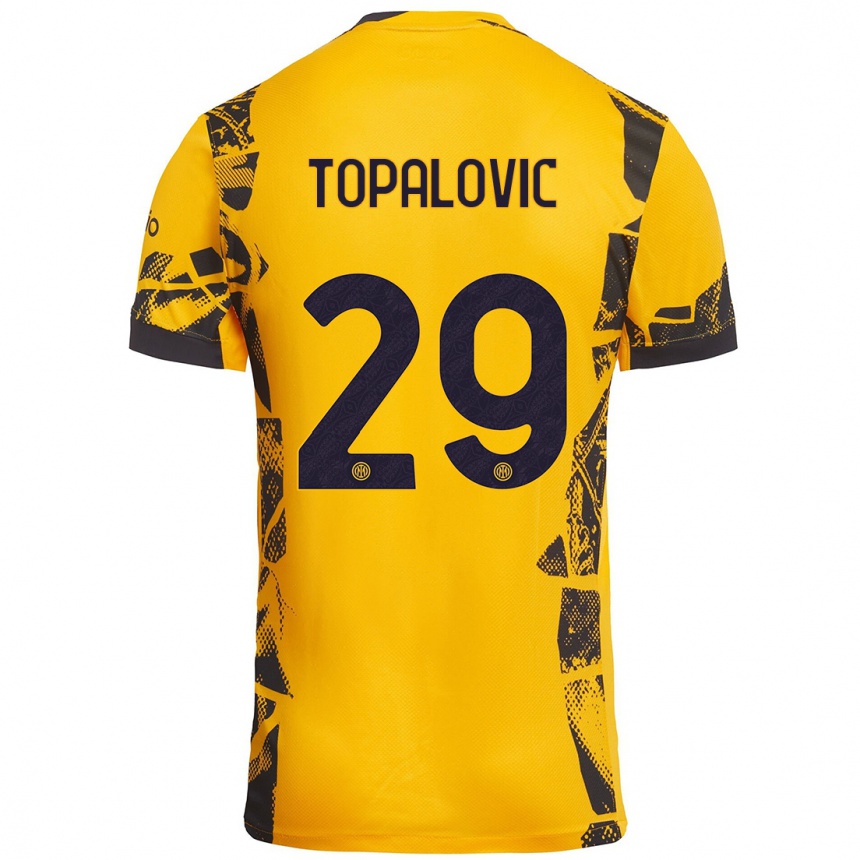 Kinder Fußball Luka Topalovic #29 Gold Schwarz Ausweichtrikot Trikot 2024/25 T-Shirt Luxemburg