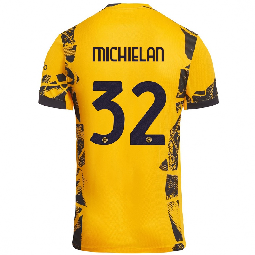 Kinder Fußball Mattia Michielan #32 Gold Schwarz Ausweichtrikot Trikot 2024/25 T-Shirt Luxemburg