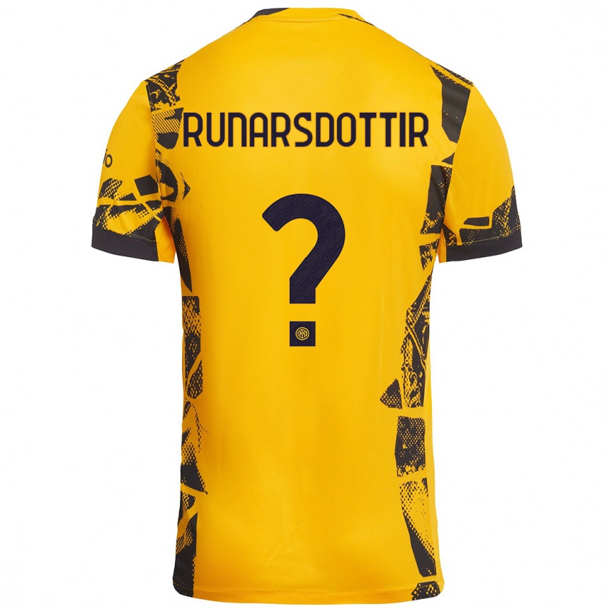 Kinder Fußball Cecilía Rán Rúnarsdóttir #0 Gold Schwarz Ausweichtrikot Trikot 2024/25 T-Shirt Luxemburg