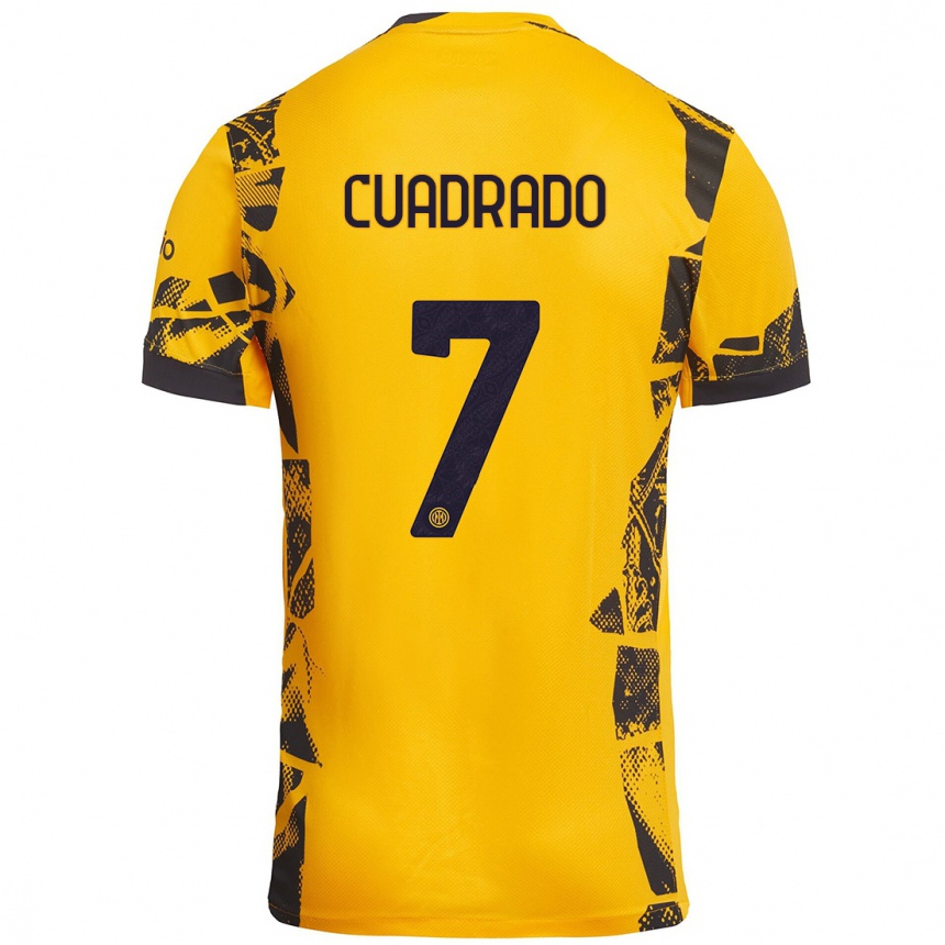 Kinder Fußball Juan Cuadrado #7 Gold Schwarz Ausweichtrikot Trikot 2024/25 T-Shirt Luxemburg