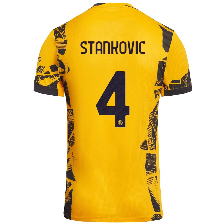 Kinder Fußball Aleksandar Stankovic #4 Gold Schwarz Ausweichtrikot Trikot 2024/25 T-Shirt Luxemburg