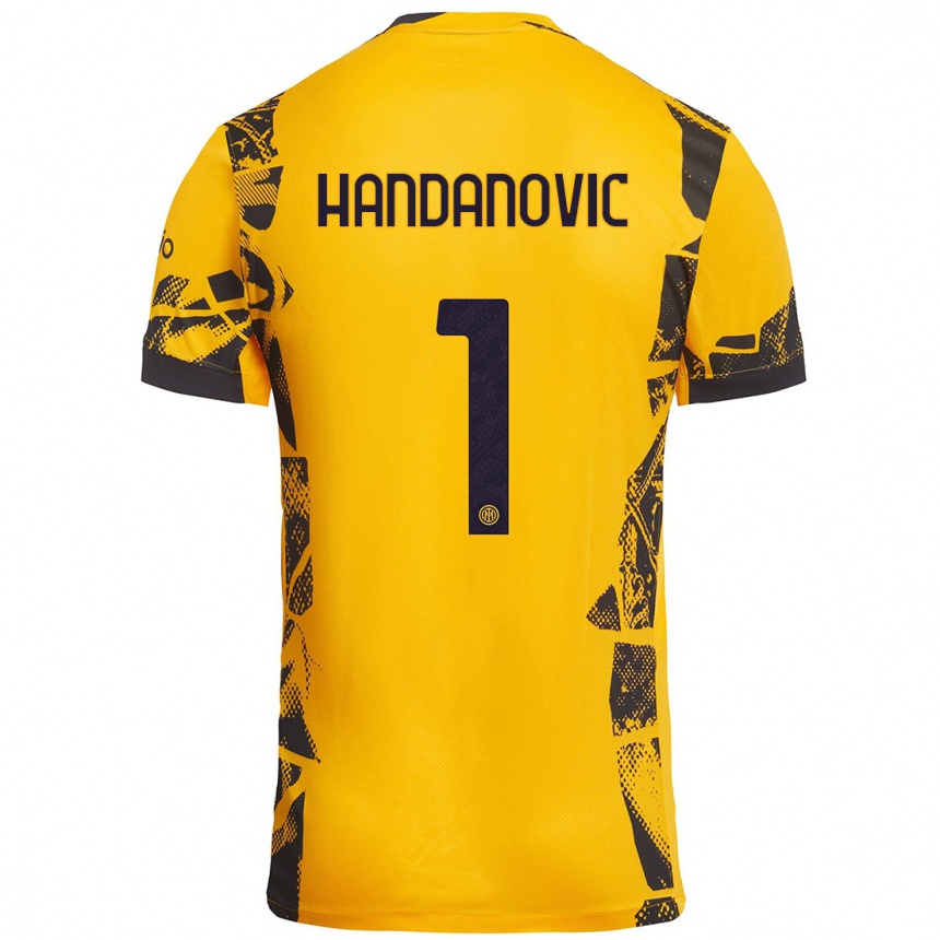 Kinder Fußball Samir Handanovic #1 Gold Schwarz Ausweichtrikot Trikot 2024/25 T-Shirt Luxemburg