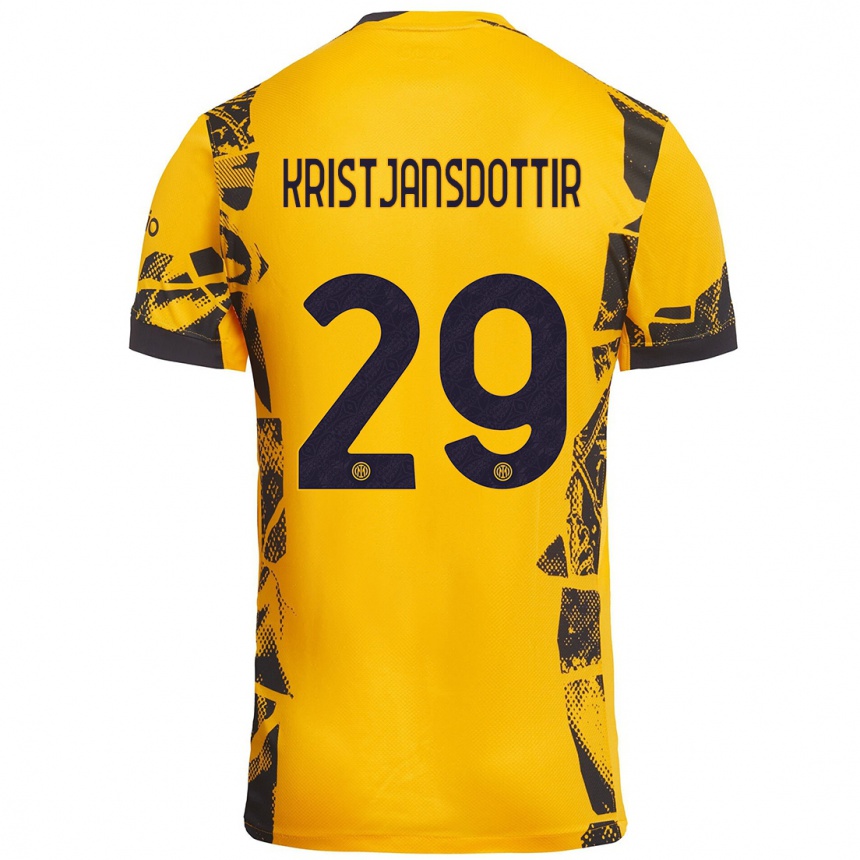 Kinder Fußball Anna Bjork Kristjansdottir #29 Gold Schwarz Ausweichtrikot Trikot 2024/25 T-Shirt Luxemburg