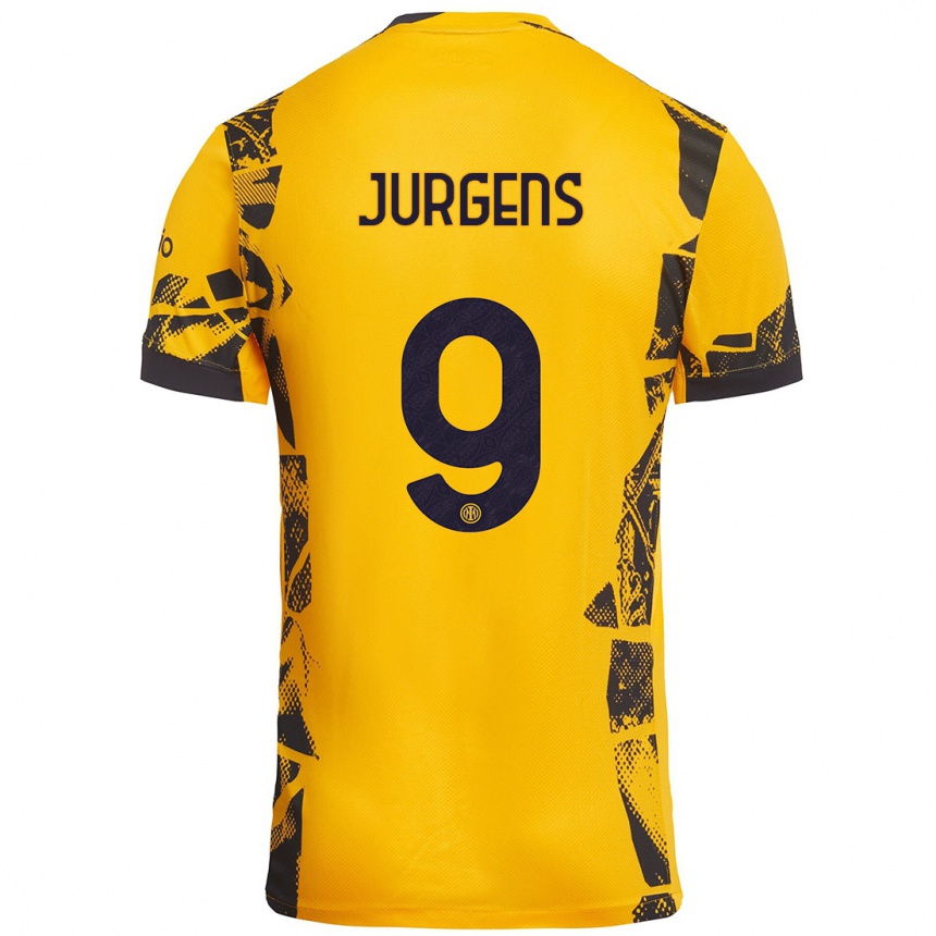 Kinder Fußball Oliver Jurgens #9 Gold Schwarz Ausweichtrikot Trikot 2024/25 T-Shirt Luxemburg