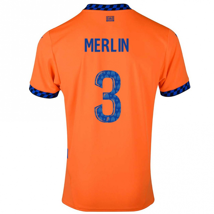 Kinder Fußball Quentin Merlin #3 Orange Dunkelblau Ausweichtrikot Trikot 2024/25 T-Shirt Luxemburg