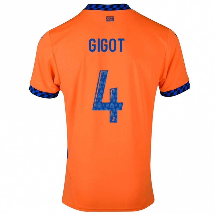 Kinder Fußball Samuel Gigot #4 Orange Dunkelblau Ausweichtrikot Trikot 2024/25 T-Shirt Luxemburg