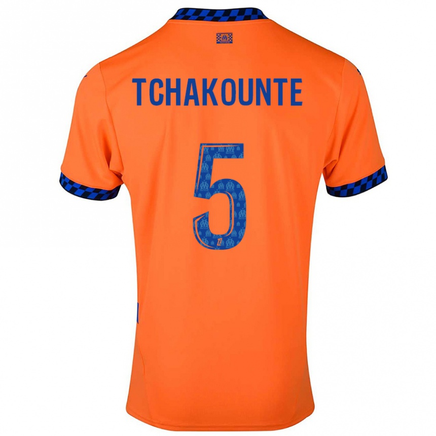 Kinder Fußball Annaëlle Tchakounté #5 Orange Dunkelblau Ausweichtrikot Trikot 2024/25 T-Shirt Luxemburg