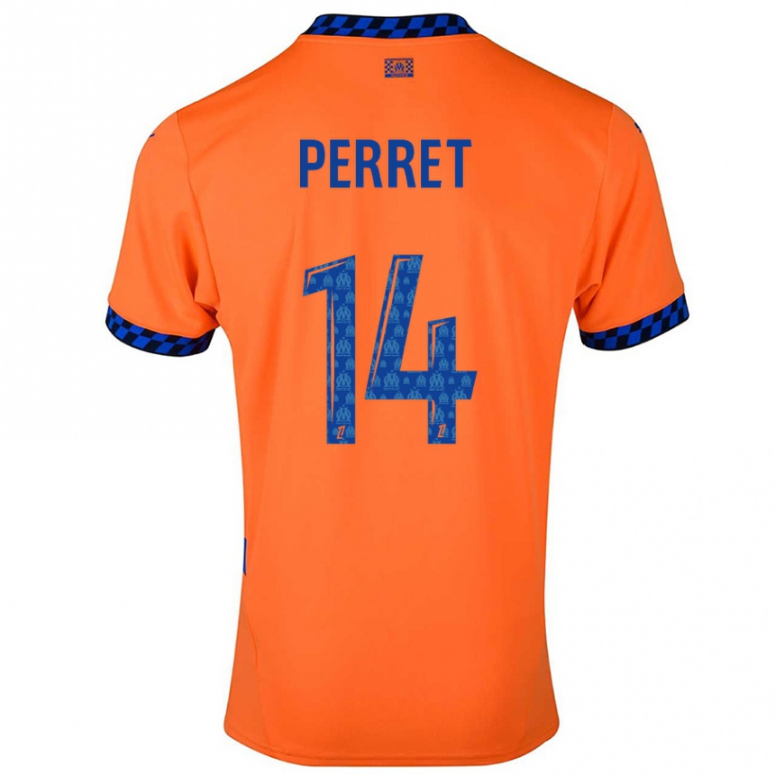 Kinder Fußball Jenny Perret #14 Orange Dunkelblau Ausweichtrikot Trikot 2024/25 T-Shirt Luxemburg