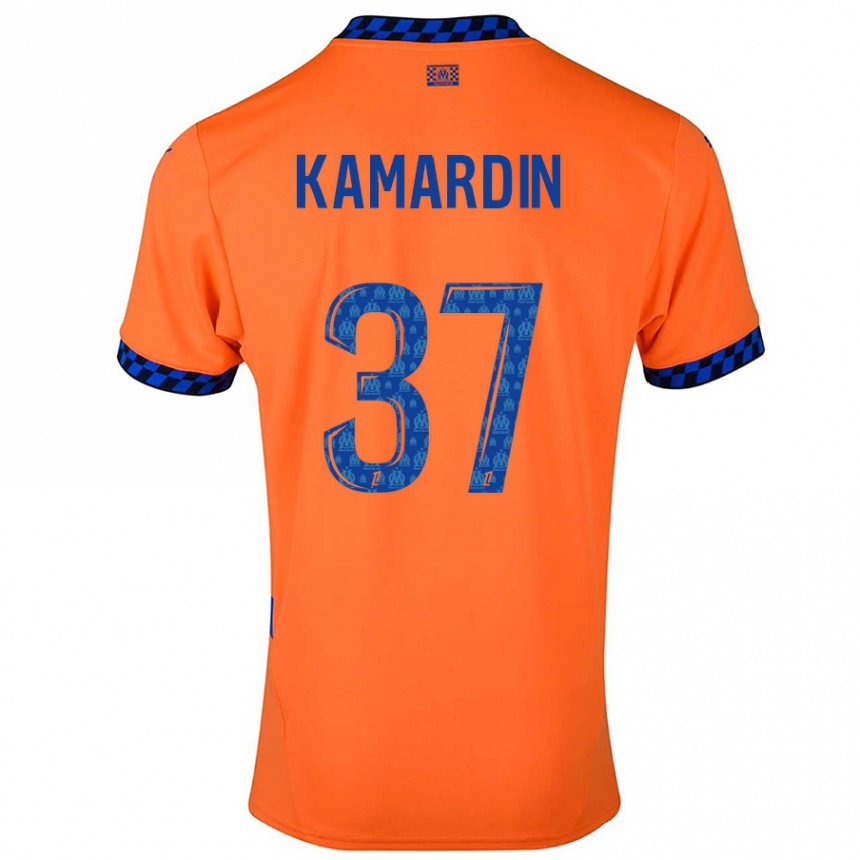 Kinder Fußball Aaron Kamardin #37 Orange Dunkelblau Ausweichtrikot Trikot 2024/25 T-Shirt Luxemburg