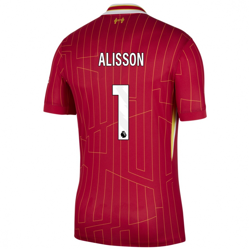 Herren Fußball Alisson #1 Rot Gelb Weiß Heimtrikot Trikot 2024/25 T-Shirt Luxemburg