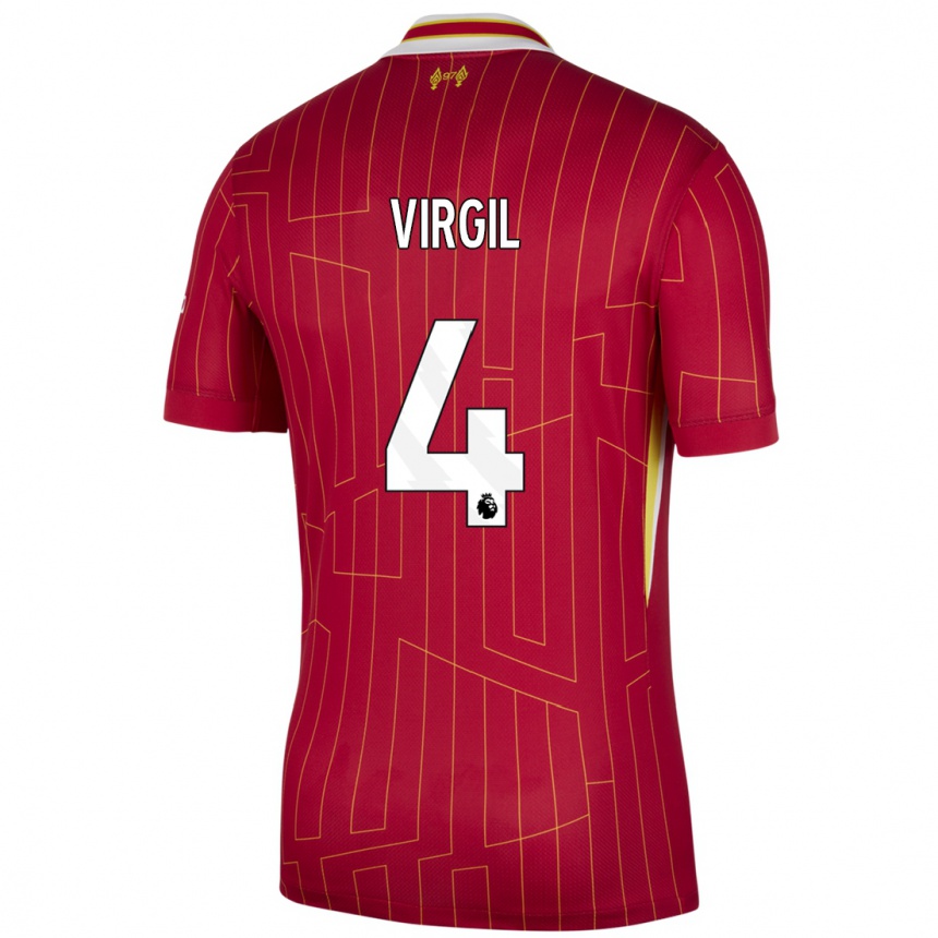 Herren Fußball Virgil Van Dijk #4 Rot Gelb Weiß Heimtrikot Trikot 2024/25 T-Shirt Luxemburg