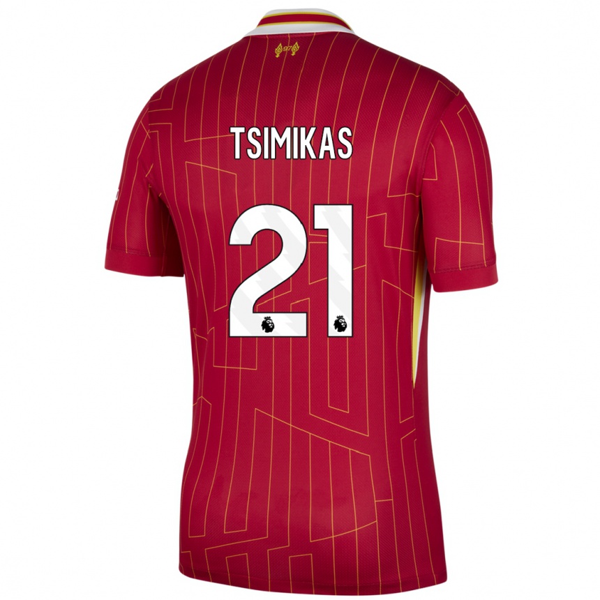 Herren Fußball Konstantinos Tsimikas #21 Rot Gelb Weiß Heimtrikot Trikot 2024/25 T-Shirt Luxemburg