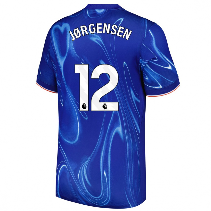 Herren Fußball Filip Jørgensen #12 Blau Weiß Heimtrikot Trikot 2024/25 T-Shirt Luxemburg