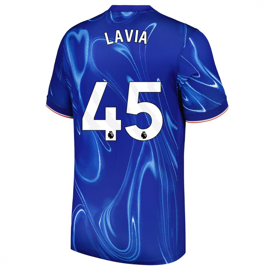 Herren Fußball Roméo Lavia #45 Blau Weiß Heimtrikot Trikot 2024/25 T-Shirt Luxemburg