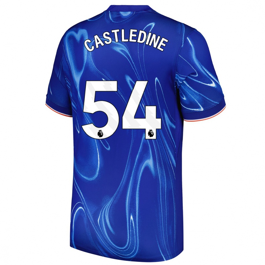 Herren Fußball Leo Castledine #54 Blau Weiß Heimtrikot Trikot 2024/25 T-Shirt Luxemburg