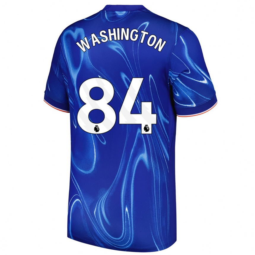 Herren Fußball Marcell Washington #84 Blau Weiß Heimtrikot Trikot 2024/25 T-Shirt Luxemburg