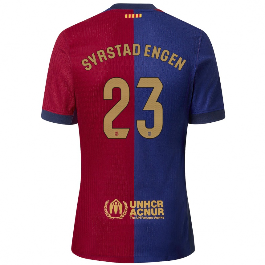 Herren Fußball Ingrid Syrstad Engen #23 Blau Rot Heimtrikot Trikot 2024/25 T-Shirt Luxemburg