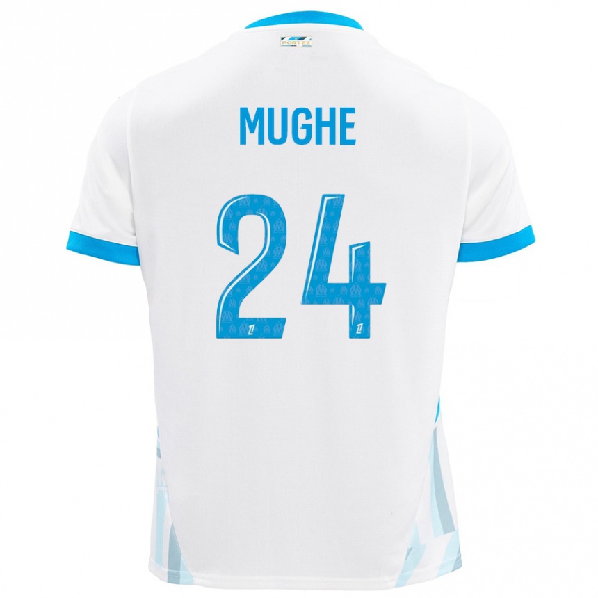 Herren Fußball François Mughe #24 Weiß Himmelblau Heimtrikot Trikot 2024/25 T-Shirt Luxemburg