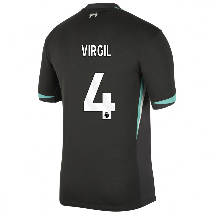 Herren Fußball Virgil Van Dijk #4 Schwarz Anthrazitweiß Auswärtstrikot Trikot 2024/25 T-Shirt Luxemburg