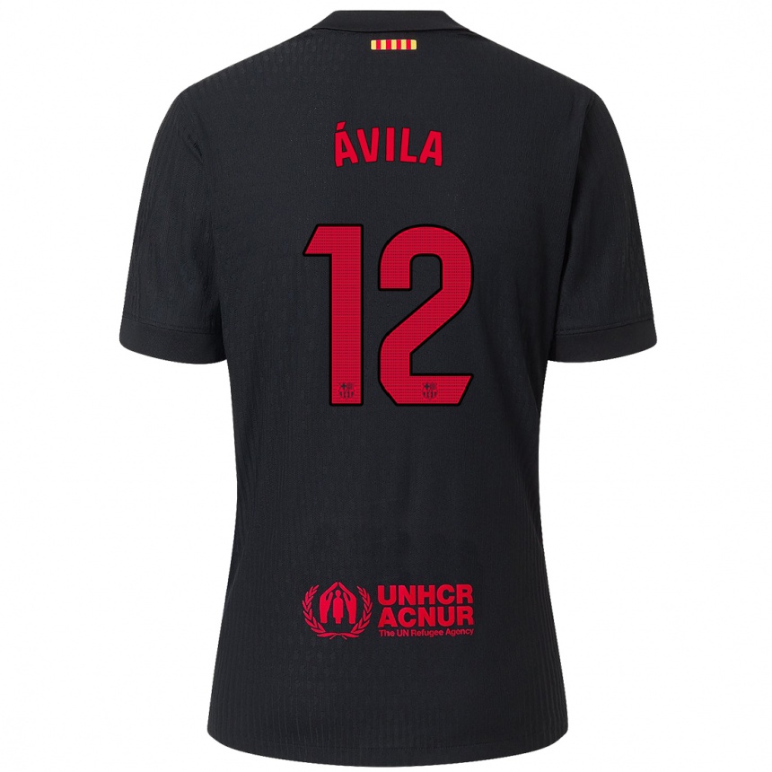 Herren Fußball Dani Ávila #12 Schwarz Rot Auswärtstrikot Trikot 2024/25 T-Shirt Luxemburg