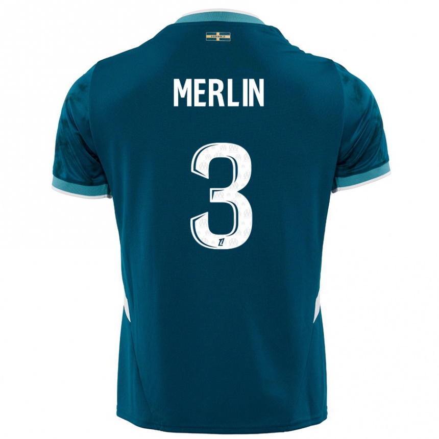 Herren Fußball Quentin Merlin #3 Türkisblau Auswärtstrikot Trikot 2024/25 T-Shirt Luxemburg