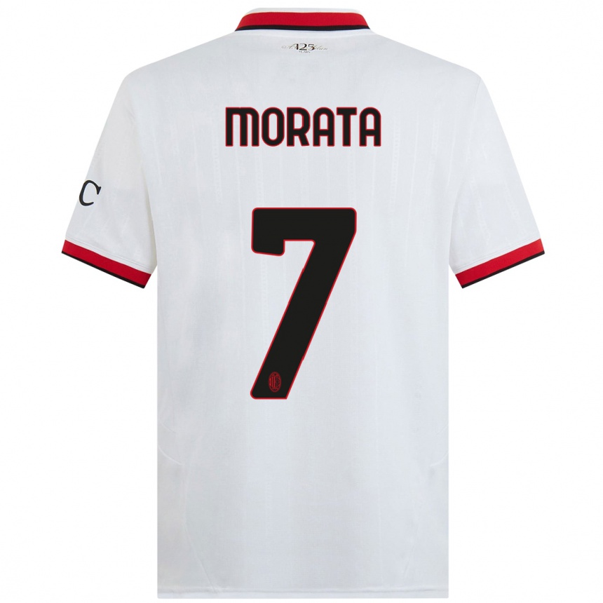 Herren Fußball Alvaro Morata #7 Weiß Schwarz Rot Auswärtstrikot Trikot 2024/25 T-Shirt Luxemburg