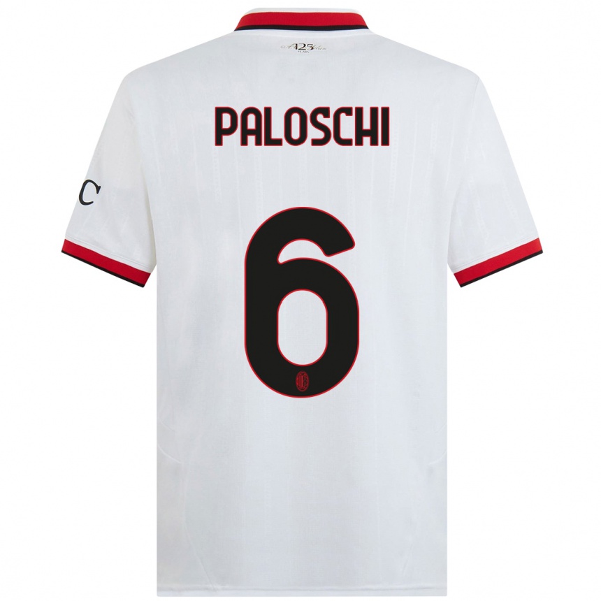 Herren Fußball Dorian Paloschi #6 Weiß Schwarz Rot Auswärtstrikot Trikot 2024/25 T-Shirt Luxemburg