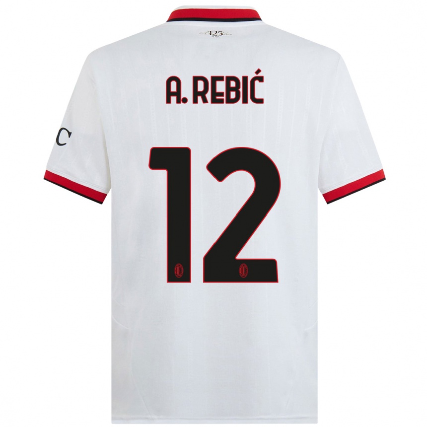 Herren Fußball Ante Rebic #12 Weiß Schwarz Rot Auswärtstrikot Trikot 2024/25 T-Shirt Luxemburg