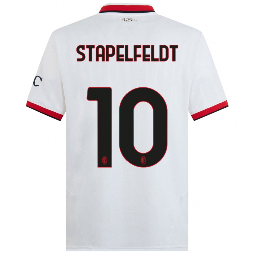 Herren Fußball Nina Stapelfeldt #10 Weiß Schwarz Rot Auswärtstrikot Trikot 2024/25 T-Shirt Luxemburg