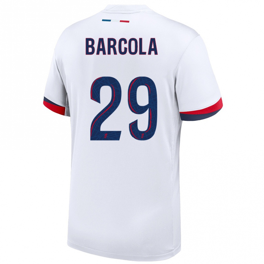 Herren Fußball Bradley Barcola #29 Weiß Blau Rot Auswärtstrikot Trikot 2024/25 T-Shirt Luxemburg