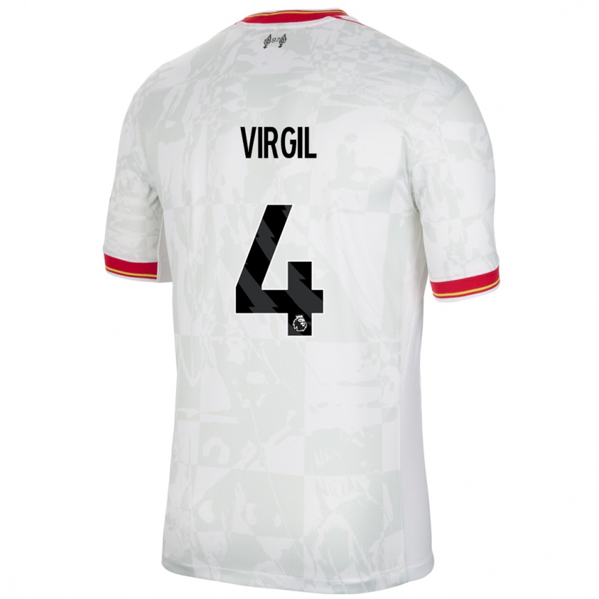 Herren Fußball Virgil Van Dijk #4 Weiß Rot Schwarz Ausweichtrikot Trikot 2024/25 T-Shirt Luxemburg