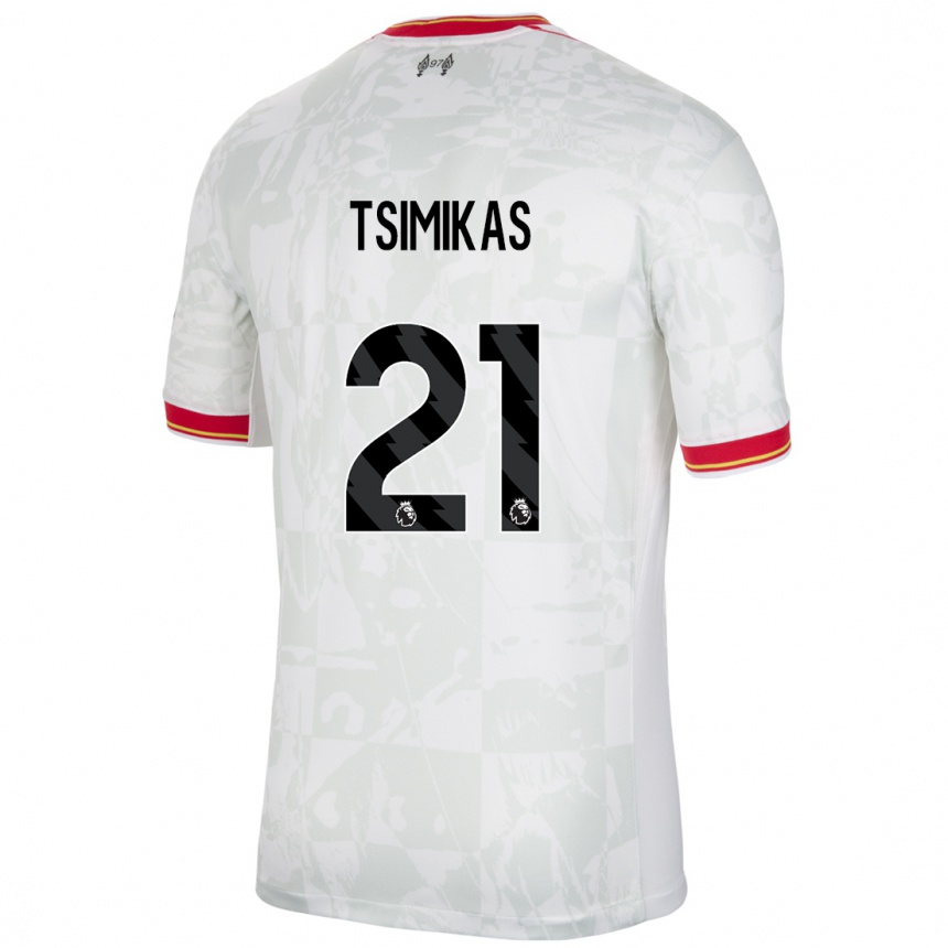 Herren Fußball Konstantinos Tsimikas #21 Weiß Rot Schwarz Ausweichtrikot Trikot 2024/25 T-Shirt Luxemburg