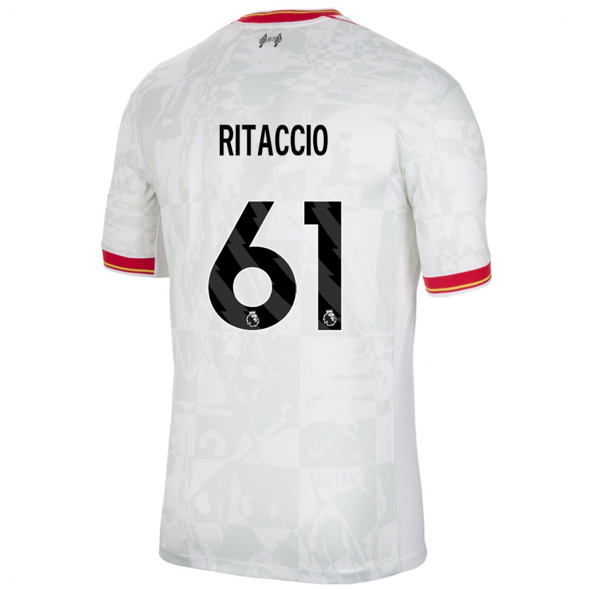 Herren Fußball Matteo Ritaccio #61 Weiß Rot Schwarz Ausweichtrikot Trikot 2024/25 T-Shirt Luxemburg