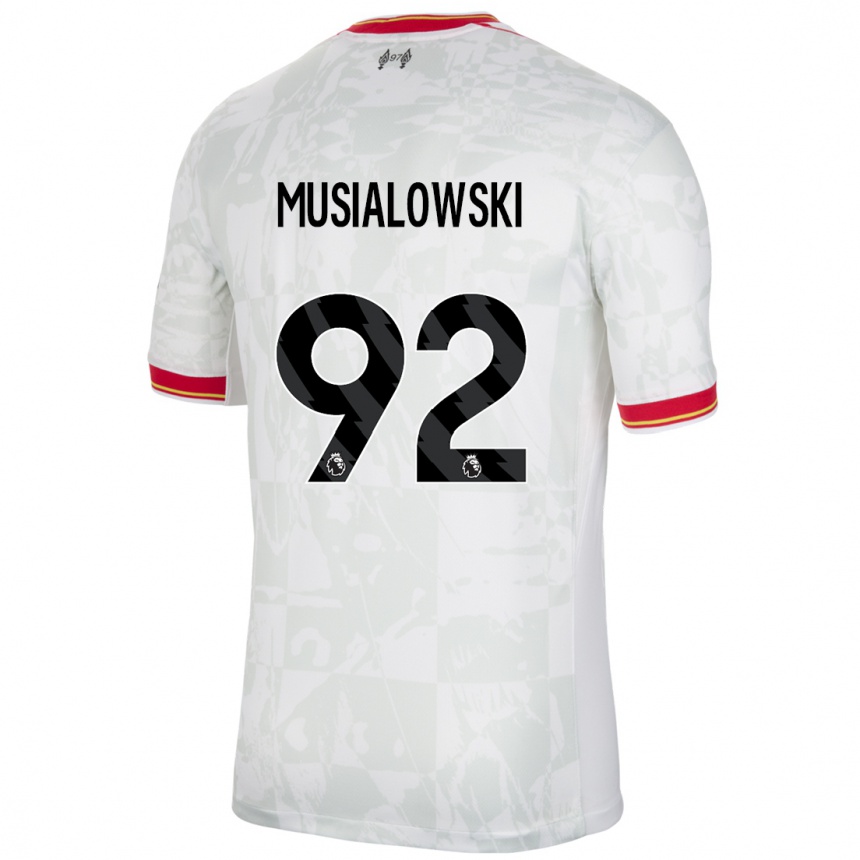 Herren Fußball Mateusz Musialowski #92 Weiß Rot Schwarz Ausweichtrikot Trikot 2024/25 T-Shirt Luxemburg