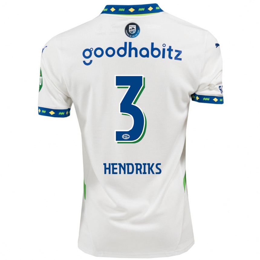 Herren Fußball Gwyneth Hendriks #3 Weiß Dunkelblau Ausweichtrikot Trikot 2024/25 T-Shirt Luxemburg