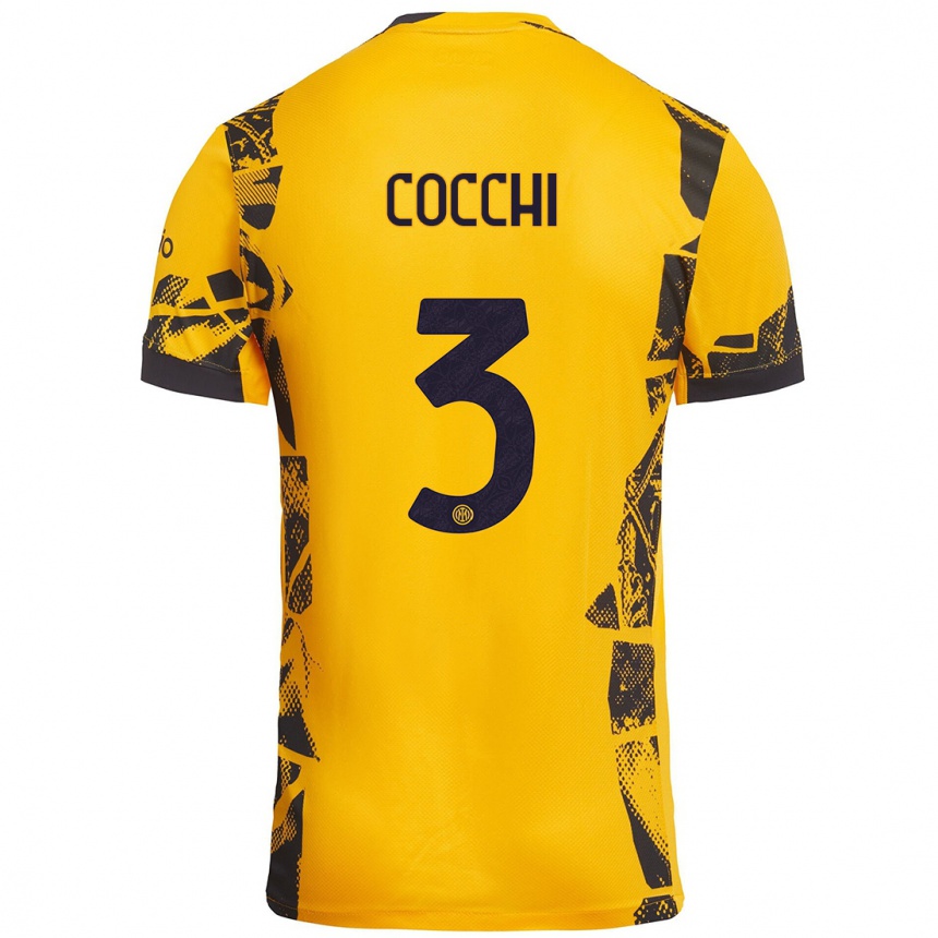 Herren Fußball Matteo Cocchi #3 Gold Schwarz Ausweichtrikot Trikot 2024/25 T-Shirt Luxemburg