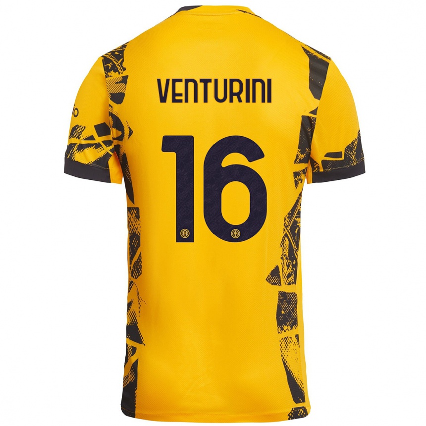 Herren Fußball Matteo Venturini #16 Gold Schwarz Ausweichtrikot Trikot 2024/25 T-Shirt Luxemburg