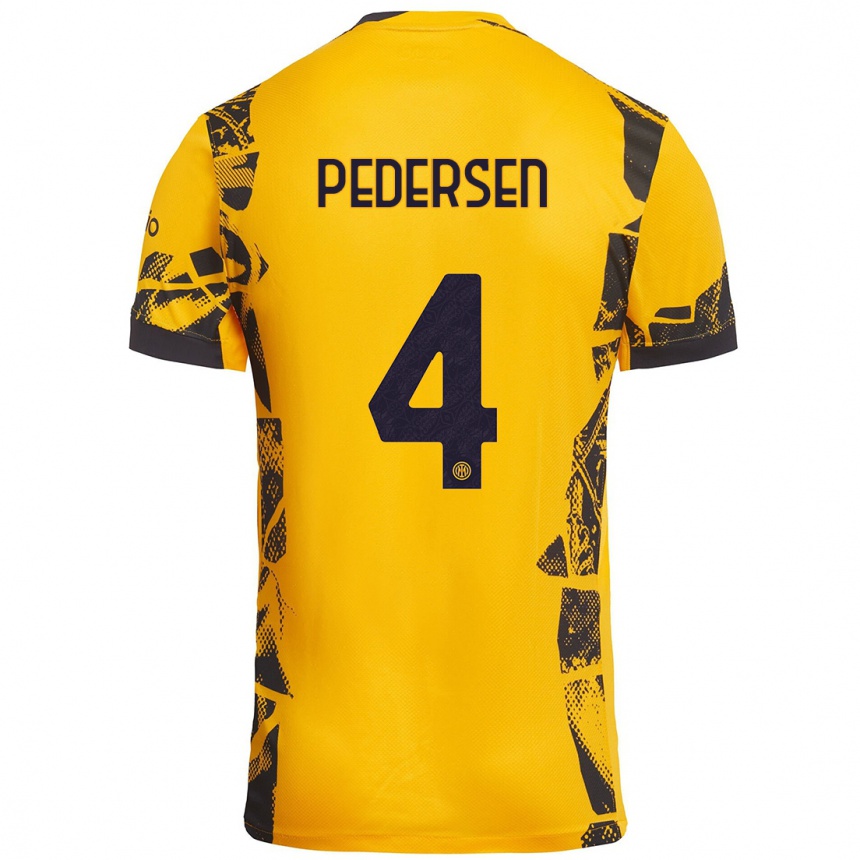 Herren Fußball Sofie Junge Pedersen #4 Gold Schwarz Ausweichtrikot Trikot 2024/25 T-Shirt Luxemburg