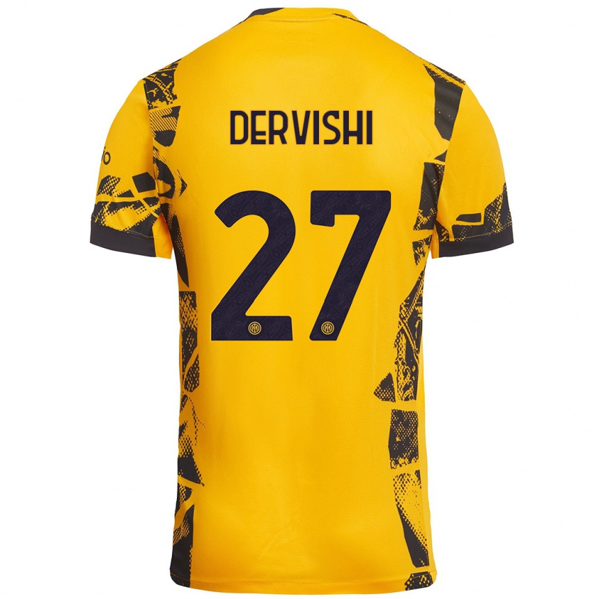 Herren Fußball Kristian Dervishi #27 Gold Schwarz Ausweichtrikot Trikot 2024/25 T-Shirt Luxemburg