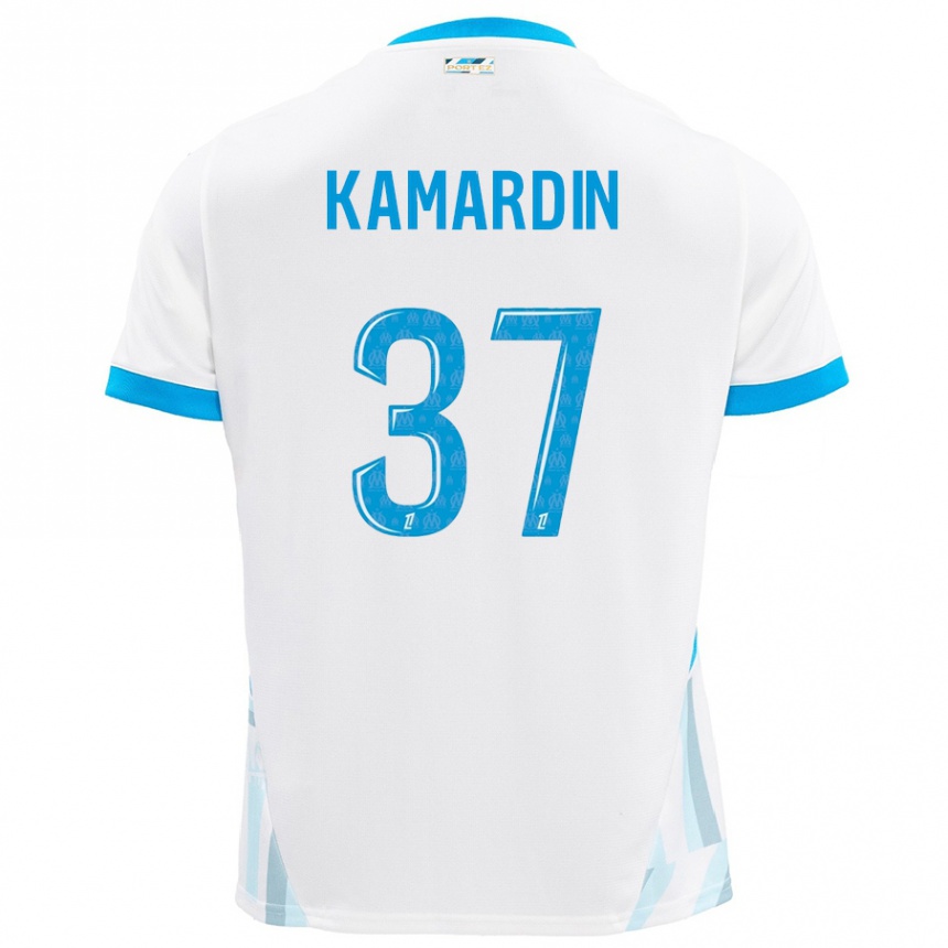 Damen Fußball Aaron Kamardin #37 Weiß Himmelblau Heimtrikot Trikot 2024/25 T-Shirt Luxemburg