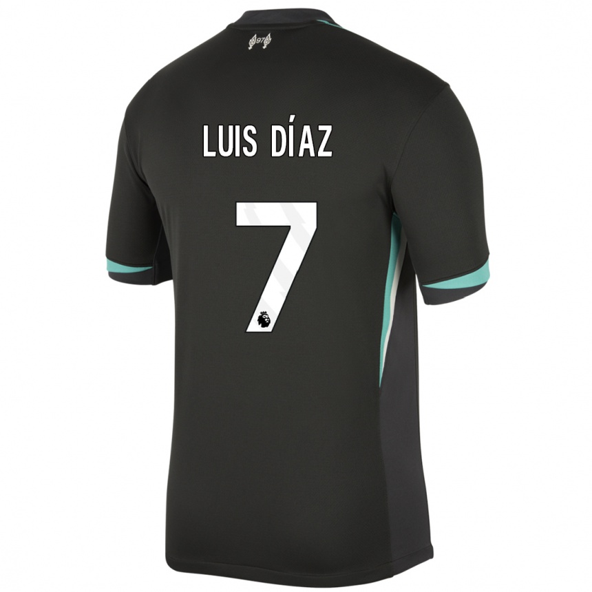 Damen Fußball Luis Diaz #7 Schwarz Anthrazitweiß Auswärtstrikot Trikot 2024/25 T-Shirt Luxemburg