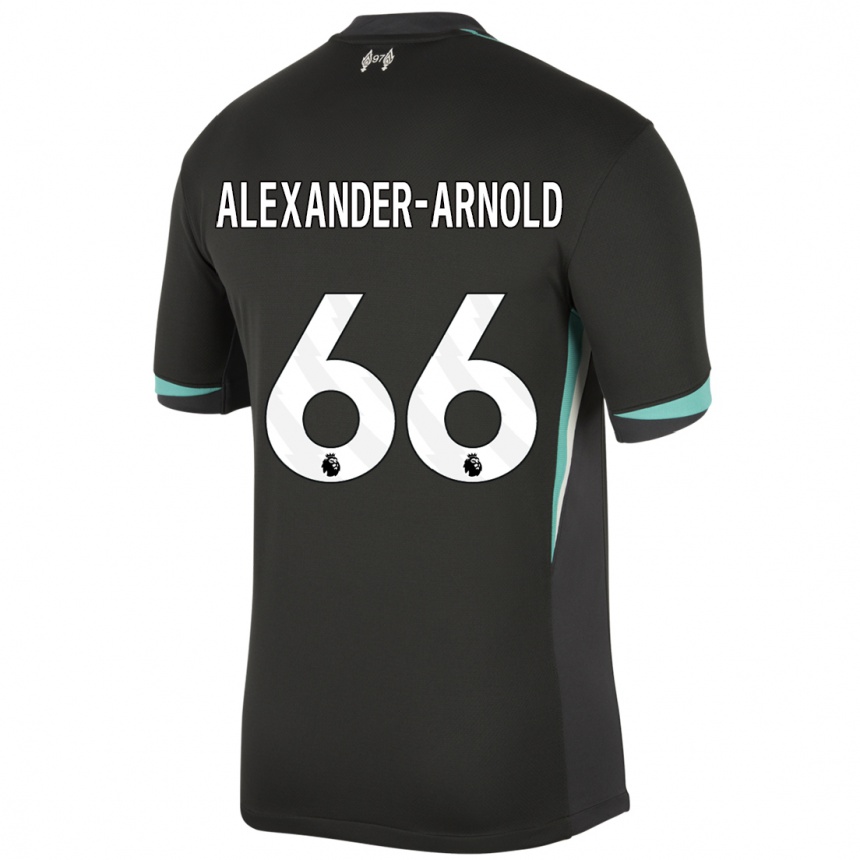 Damen Fußball Trent Alexander-Arnold #66 Schwarz Anthrazitweiß Auswärtstrikot Trikot 2024/25 T-Shirt Luxemburg