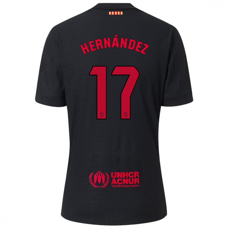 Damen Fußball Juan Hernández #17 Schwarz Rot Auswärtstrikot Trikot 2024/25 T-Shirt Luxemburg